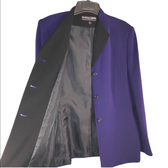 Vintage Kasper Purple and Black Blazer, Size 12 - Picture 5 of 8